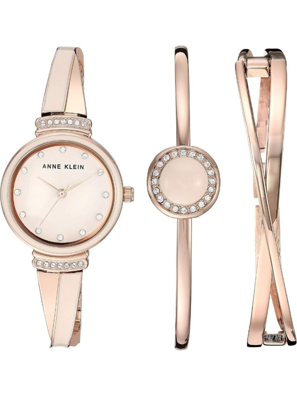 Elegant Crystal Accented Women's Watch and Bangle Set - Stylish Accessories